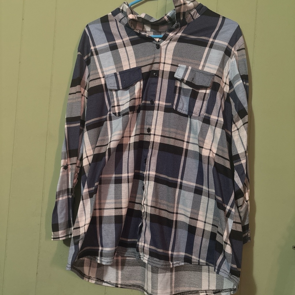 New York Laundry Blue Plaid Women's Top
